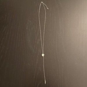 Long Necklace with Green Pendant in Silver